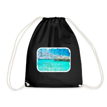 Maldives Watercolor Sketch Hand Drawn Illustration - Drawstring Bag - black - Front
