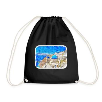 Santorin Grèce Aquarelle Esquisse Dessinée Illustrat - Sac de sport léger - noir - Devant
