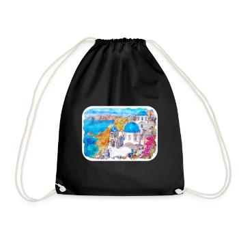Santorin Grèce Aquarelle Esquisse Dessin Dessiné - Sac de sport léger - noir - Devant
