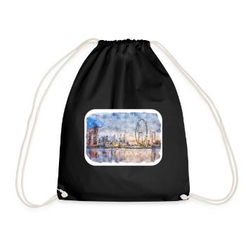Singapore Watercolor Sketch Hand Drawn Painting - Drawstring Bag - black - Front