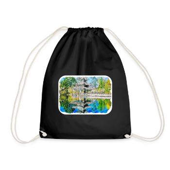 China Watercolor Sketch Hand Drawn Illustration - Drawstring Bag - black - Front