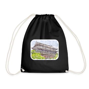China Watercolor Sketch Hand Drawn Illustration - Drawstring Bag - black - Front