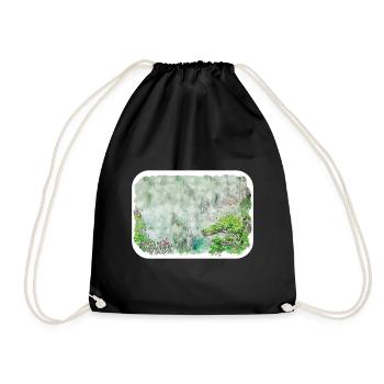 China Watercolor Sketch Hand Drawn Illustration - Drawstring Bag - black - Front
