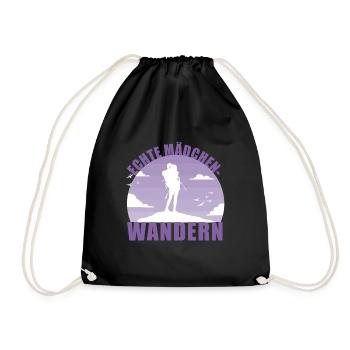 Wandern Mädchen Hobby Wanderung Berge Geschenk - Turnbeutel - Schwarz - Vorne