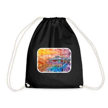 Maldives Watercolor Sketch Hand Drawn Illustration - Drawstring Bag - black - Front