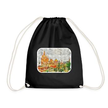 San Miguel De Allende Mexico Watercolor Sketch Dra - Drawstring Bag - black - Front