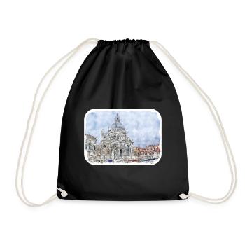 Italy Watercolor Sketch Hand Drawn Illustration - Drawstring Bag - black - Front