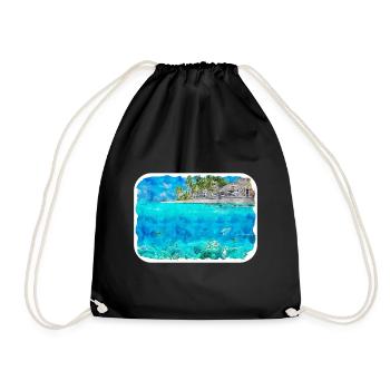 Maldives Watercolor Sketch Hand Drawn Illustration - Drawstring Bag - black - Front