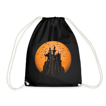 Creepy Castle & Spooky Moon Halloween Costume Gift - Drawstring Bag - black - Front