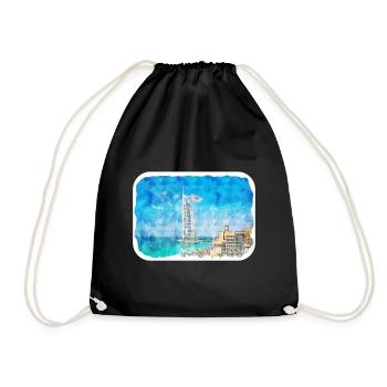 Dubaï Émirats Arabes Unis Croquis Aquarelle Peinture Dessinée À La Main - Sac de sport léger - noir - Devant