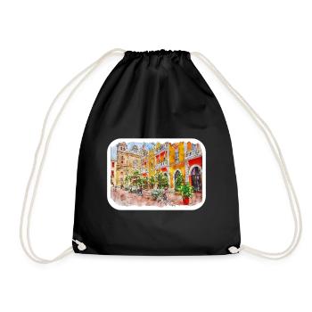 Cartagena Colombie croquis aquarelle dessiné illustr - Sac de sport léger - noir - Devant