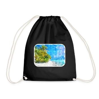 Maldives Watercolor Sketch Hand Drawn Illustration - Drawstring Bag - black - Front