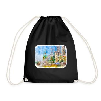 Singapore Watercolor Sketch Hand Drawn Painting - Drawstring Bag - black - Front