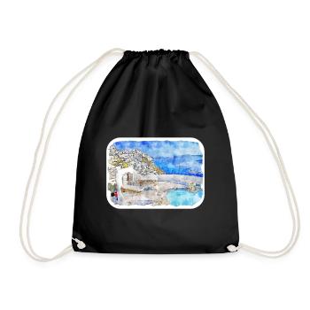 Santorin Grèce Aquarelle Sketch Illustration - Sac de sport léger - noir - Devant