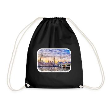 Londres Royaume-Uni Croquis à l'aquarelle Peinture dessinée à la main - Sac de sport léger - noir - Devant