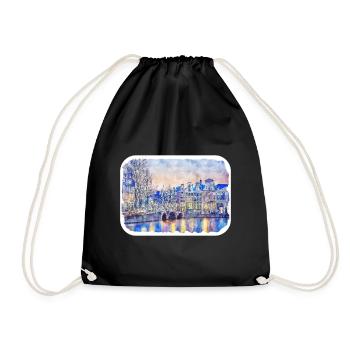 pays-bas, aquarelle, croquis, dessiné, illustration - Sac de sport léger - noir - Devant