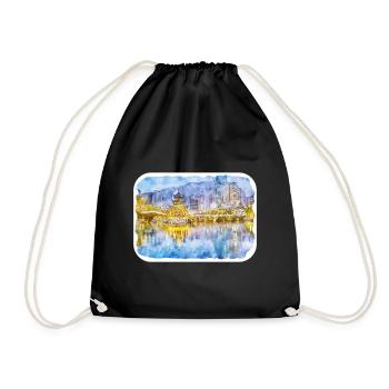 chine aquarelle croquis illustration dessinée à la main - Sac de sport léger - noir - Devant