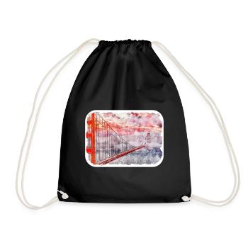 San Francisco Usa Watercolor Sketch Illustration - Drawstring Bag - black - Front