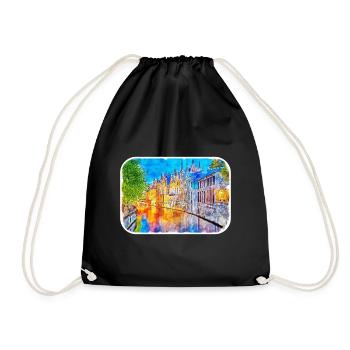 Bruges Belgique Aquarelle Esquisse Illustration - Sac de sport léger - noir - Devant
