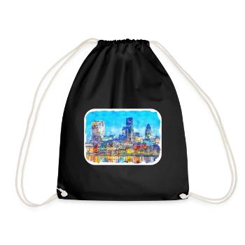 Uk Landmark Watercolor Sketch Painting Illustratio - Drawstring Bag - black - Front