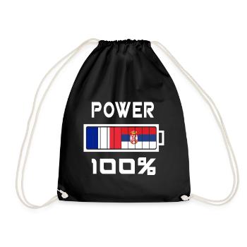 Serbia and France Power 100% - Drawstring Bag - black - Front