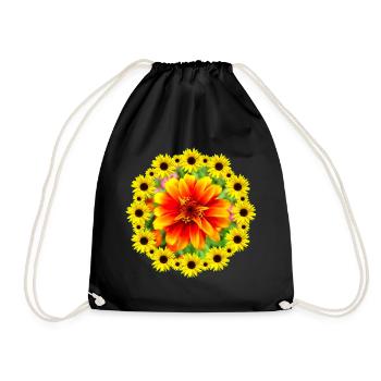 bunte Blume mit Sonnenblumen, Blumenranke, blumig - Turnbeutel - Schwarz - Vorne