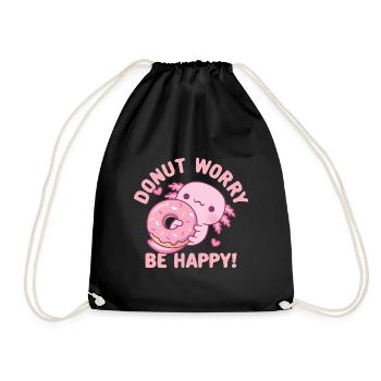 Cute Axolotl Donut Worry Be Happy Funny Quote - Drawstring Bag - black - Front