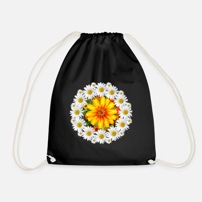 daisies with colorful flower daisy flower - Drawstring Bag - black