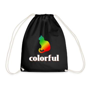 Colorful, Katzen Sprüche, bunte Silhouette - Turnbeutel - Schwarz - Vorne