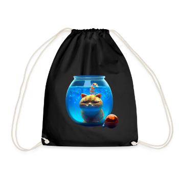 Christmas cat in a fishbowl - Drawstring Bag - black - Front