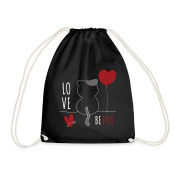Katze mit Herz Katzenliebe Tierliebe Katzen - Turnbeutel - Schwarz - Vorne