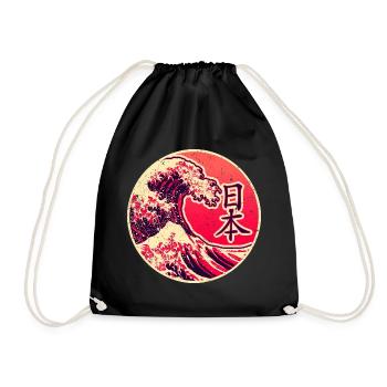 Japan in Kanji mit der Großen Welle von Kanagawa - Turnbeutel - Schwarz - Vorne