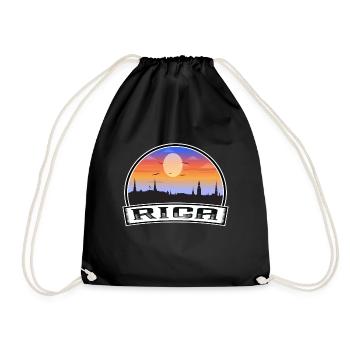 Riga Latvia Skyline Vintage Sunset Travel Souvenir - Drawstring Bag - black - Front