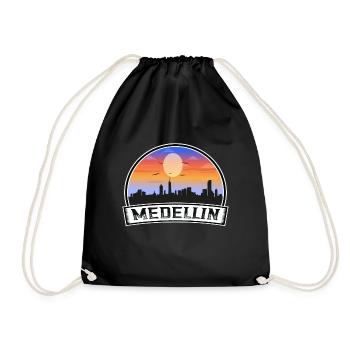 Medellin Kolumbien Skyline Vintage Sonnenuntergang Reisen So - Turnbeutel - Schwarz - Vorne