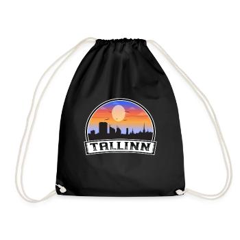 Tallinn Estonia Skyline Vintage Sunset Travel Souv - Drawstring Bag - black - Front
