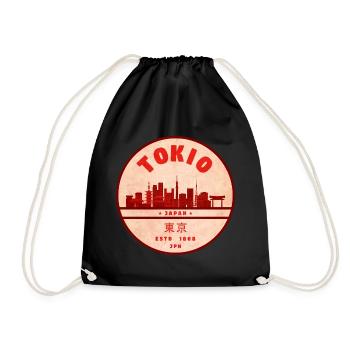 Retro Tokio Skyline Abzeichen - Turnbeutel - Schwarz - Vorne