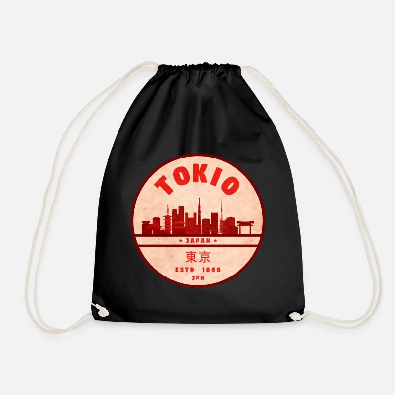 Retro Tokio Skyline Abzeichen - Turnbeutel - Schwarz