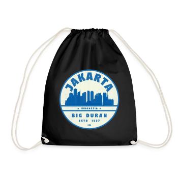 Jakarta Skyline Round Logo Blue White - Drawstring Bag - black - Front