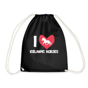 I Love Horses Icelandic Horses Statement Heart - Drawstring Bag - black - Front