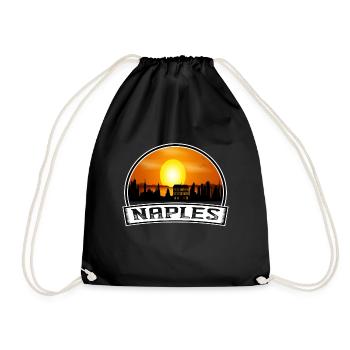 Naples Italy Skyline Vintage Sunset Travel Souveni - Drawstring Bag - black - Front