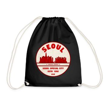 Seoul Skyline Vintage Emblem - Turnbeutel - Schwarz - Vorne