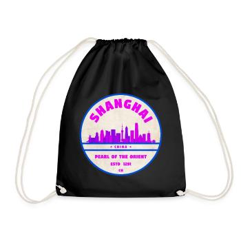 Shanghai China Skyline Badge - Drawstring Bag - black - Front