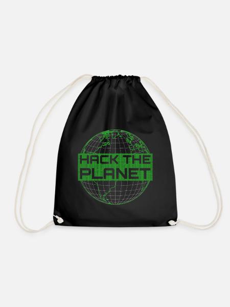 Hack the Planet - Grüner Globus Computer Hacker - Turnbeutel - Schwarz
