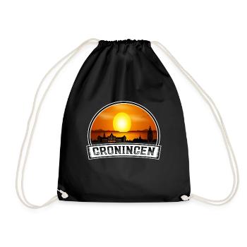 Groningen Netherlands Skyline Vintage Sunset Trave - Drawstring Bag - black - Front