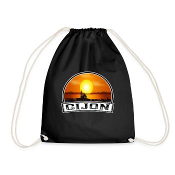 Gijon Spain Skyline Vintage Sunset Travel Souvenir - Drawstring Bag - black - Front