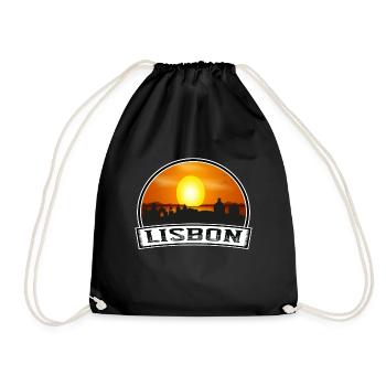Lisbon Portugal Skyline Vintage Sunset Travel Souv - Drawstring Bag - black - Front