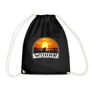 Wuhan China Skyline Vintage Sonnenuntergang Reise Souvenir - Turnbeutel - Schwarz - Vorne