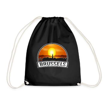Brussels Belgium Skyline Vintage Sunset Travel Sou - Drawstring Bag - black - Front