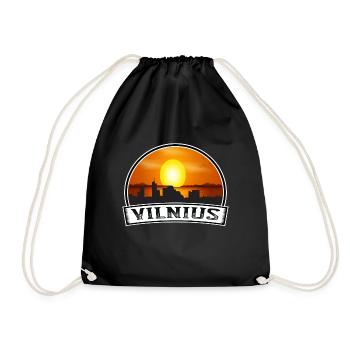 Vilnius Lithuania Skyline Vintage Sunset Travel So - Drawstring Bag - black - Front