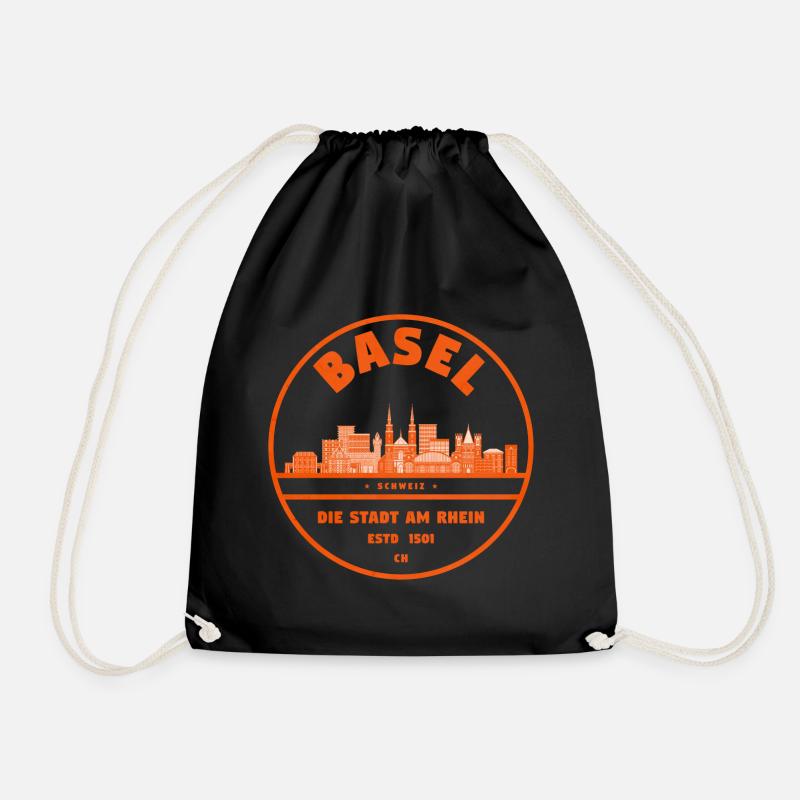 Basel Stadt Skyline Emblem - Turnbeutel - Schwarz